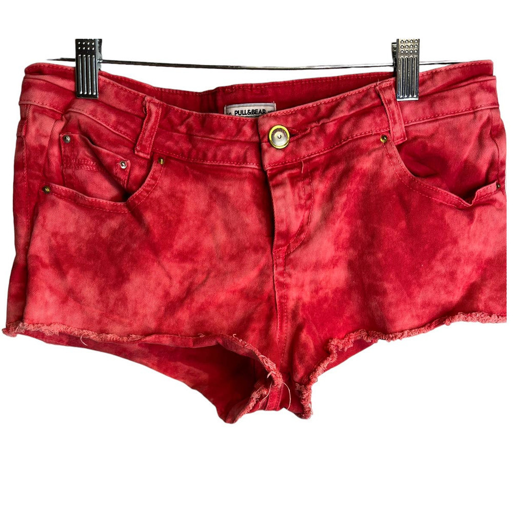 Pull & Bear Red Tye Dyed Short Shorts